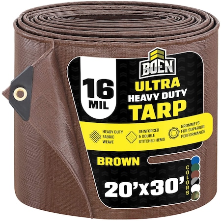 Ultra Heavy Duty Tarp, 20 ft x 30 ft, 16 Mil, Brown, Polyethylene MPN:BR16T-2030