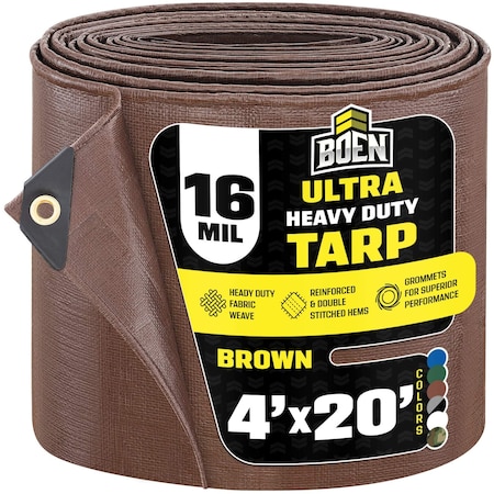 Ultra Heavy Duty Tarp, 4 ft x 20 ft, 16 Mil, Brown, Polyethylene MPN:BR16T-420