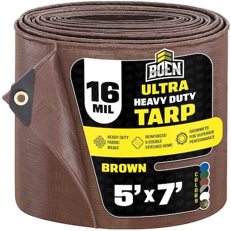Ultra Heavy Duty Tarp, 5 ft x 7 ft, 16 Mil, Brown, Polyethylene MPN:BR16T-57