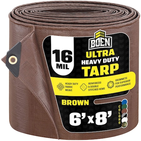 Ultra Heavy Duty Tarp, 6 ft x 8 ft, 16 Mil, Brown, Polyethylene MPN:BR16T-68