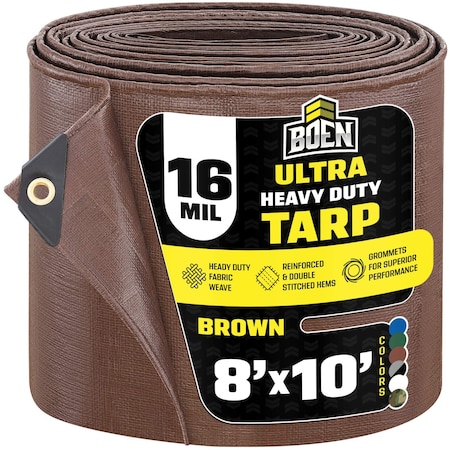 Ultra Heavy Duty Tarp, 8 ft x 10 ft, 16 Mil, Brown, Polyethylene MPN:BR16T-810