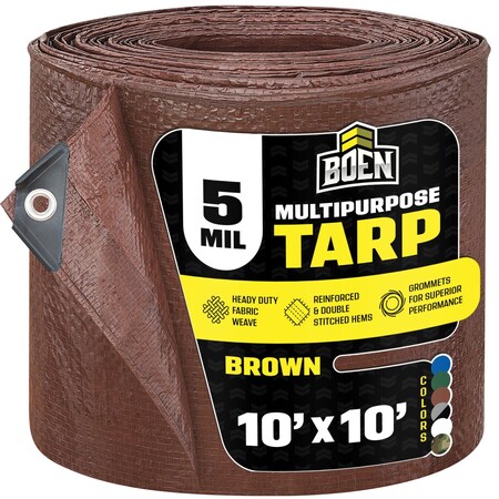 All Purpose Tarp, 10 ft x 10 ft, 5 Mil, Brown, Polyethylene MPN:BR5T-1010