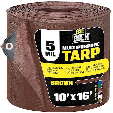 All Purpose Tarp, 10 ft x 16 ft, 5 Mil, Brown, Polyethylene MPN:BR5T-1016
