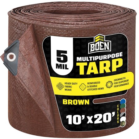 All Purpose Tarp, 10 ft x 20 ft, 5 Mil, Brown, Polyethylene MPN:BR5T-1020