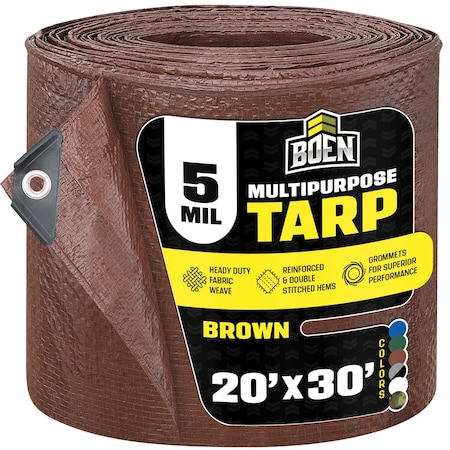 All Purpose Tarp, 20 ft x 30 ft, 5 Mil, Brown, Polyethylene MPN:BR5T-2030