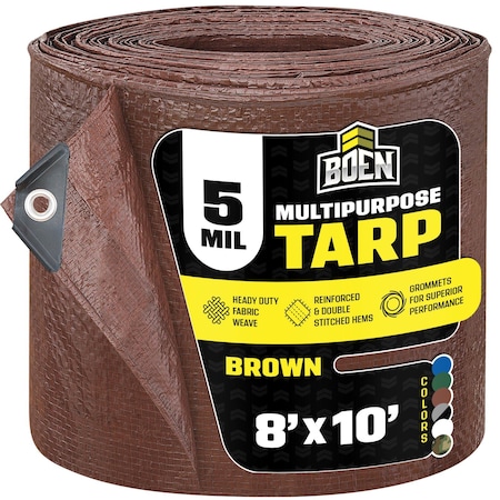 All Purpose Tarp, 8 ft x 10 ft, 5 Mil, Brown, Polyethylene MPN:BR5T-810