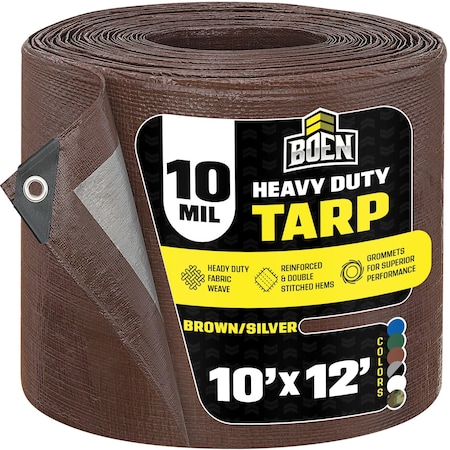 Heavy Duty Tarp, 10 ft x 12 ft, 10 Mil, Brown, Polyethylene MPN:BS-1012