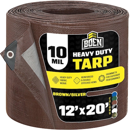 Heavy Duty Tarp, 12 ft x 20 ft, 10 Mil, Brown, Polyethylene MPN:BS-1220