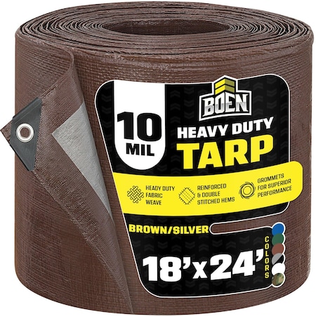 Heavy Duty Tarp, 18 ft x 24 ft, 10 Mil, Brown, Polyethylene MPN:BS-1824