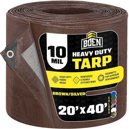 Heavy Duty Tarp, 20 ft x 40 ft, 10 Mil, Brown, Polyethylene MPN:BS-2040