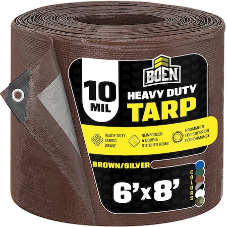 Heavy Duty Tarp, 6 ft x 8 ft, 10 Mil, Brown, Polyethylene MPN:BS-68