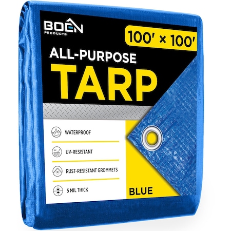 All Purpose Tarp, 100 ft x 100 ft, 5 Mil, Blue, Polyethylene MPN:BT-100100