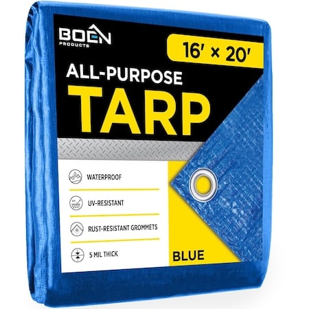 All Purpose Tarp, 16 ft x 20 ft, 5 Mil, Blue, Polyethylene MPN:BT-1620