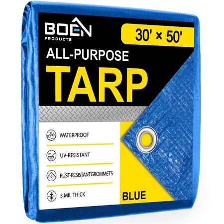 All Purpose Tarp, 30 ft x 50 ft, 5 Mil, Blue, Polyethylene MPN:BT-3050