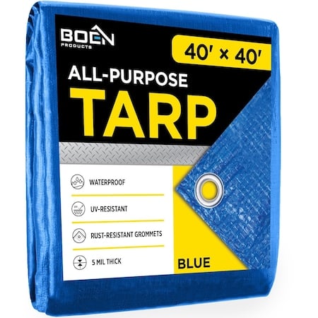 All Purpose Tarp, 40 ft x 40 ft, 5 Mil, Blue, Polyethylene MPN:BT-4040