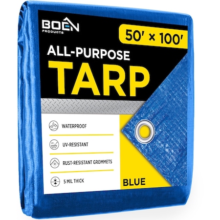All Purpose Tarp, 50 ft x 100 ft, 5 Mil, Blue, Polyethylene MPN:BT-50100