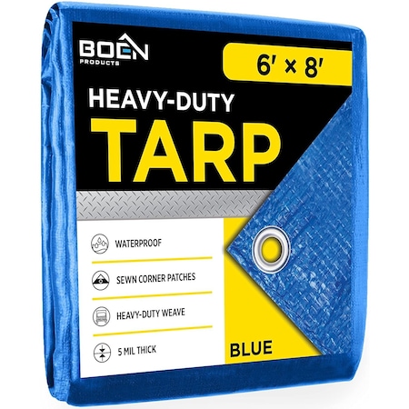 All Purpose Tarp, 6 ft x 8 ft, 5 Mil, Blue, Polyethylene MPN:BT-68