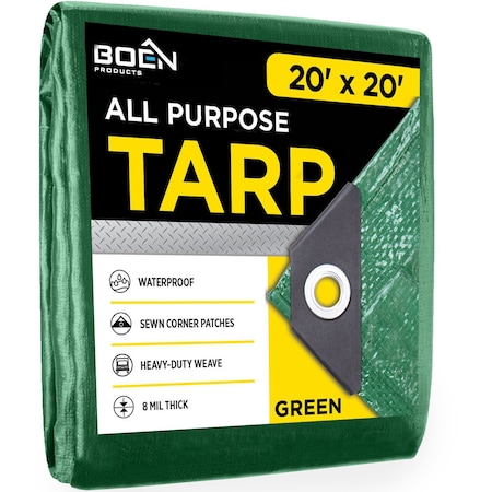 Standard Tarp, 20 ft x 20 ft, 8 Mil, Green, Polyethylene MPN:GT-2020