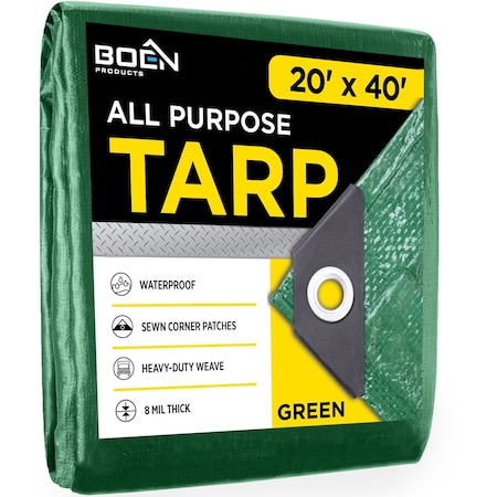 Standard Tarp, 20 ft x 40 ft, 8 Mil, Green, Polyethylene MPN:GT-2040