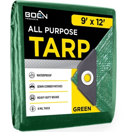 Standard Tarp, 9 ft x 12 ft, 8 Mil, Green, Polyethylene MPN:GT-912