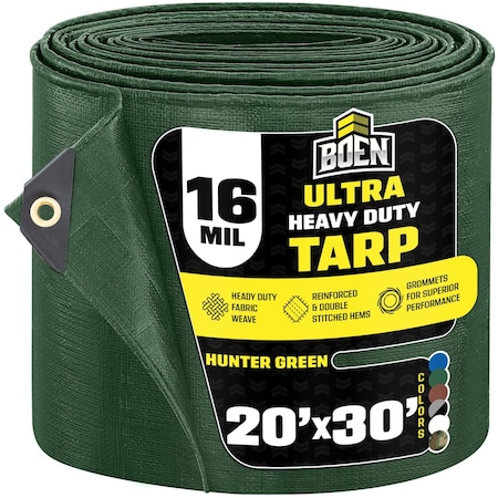 Ultra Heavy Duty Tarp, 20 ft x 30 ft, 16 Mil, Green, Polyethylene MPN:HGT-2030