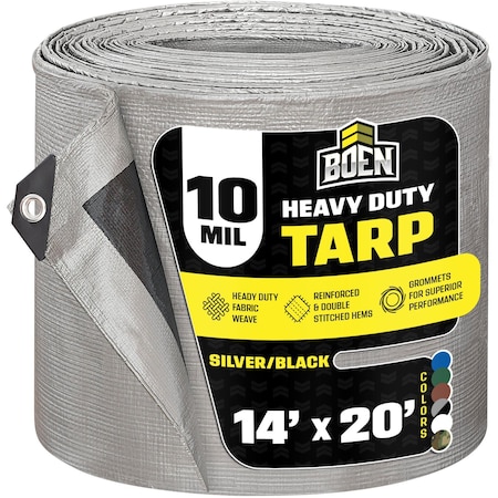 Heavy Duty Tarp, 14 ft x 20 ft, 10 Mil, Silver, Polyethylene MPN:ST-1420