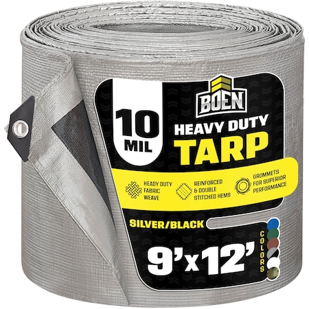 Heavy Duty Tarp, 9 ft x 12 ft, 10 Mil, Silver/Black, Polyethylene MPN:ST-912