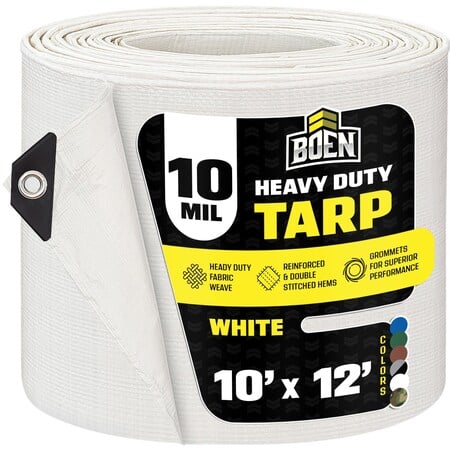 Heavy Duty Tarp, 10 ft x 12 ft, 10 Mil, White, Polyethylene MPN:WT-1012