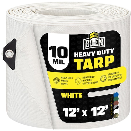 Heavy Duty Tarp, 12 ft x 12 ft, 10 Mil, White, Polyethylene MPN:WT-1212