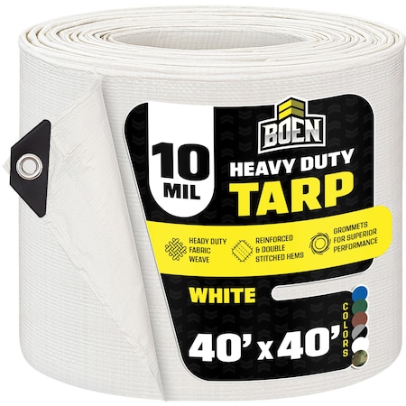 Heavy Duty Tarp, 40 ft x 40 ft, 10 Mil, White, Polyethylene MPN:WT-4040
