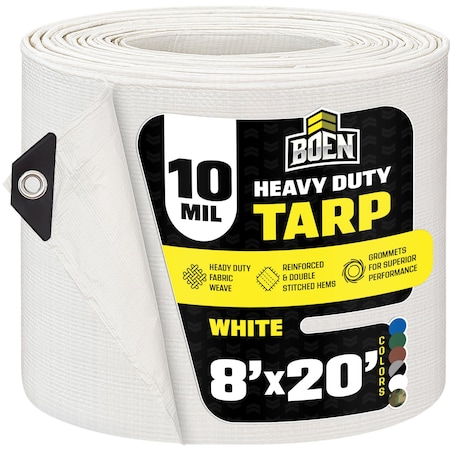 Heavy Duty Tarp, 8 ft x 20 ft, 10 Mil, White, Polyethylene MPN:WT-820