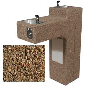Concrete Dual Outdoor Pedestal Drinking Fountain ADA Tan River Rock DF-Dual-TAN