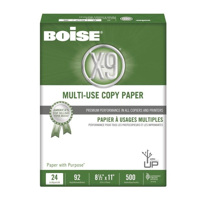 Boise X-9 Multi-Use Printer & Copier Paper, Letter Size (8 1/2in x 11in), Ream Of 500 Sheets, 92 (U.S.) Brightness, 24 Lb, White (Min Order Qty 9) MPN:CC2241