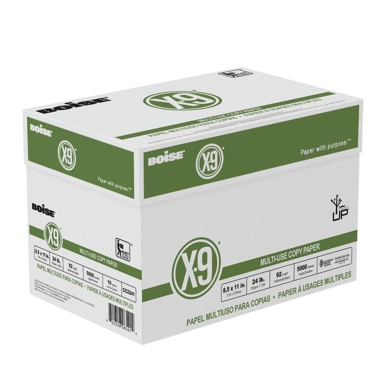 Boise X-9 Multi-Use Printer & Copy Paper, White, Letter (8.5in x 11in), 5000 Sheets Per Case, 24 Lb, 92 Brightness, SFI Certified, Case Of 10 Reams MPN:CC2241-CTN