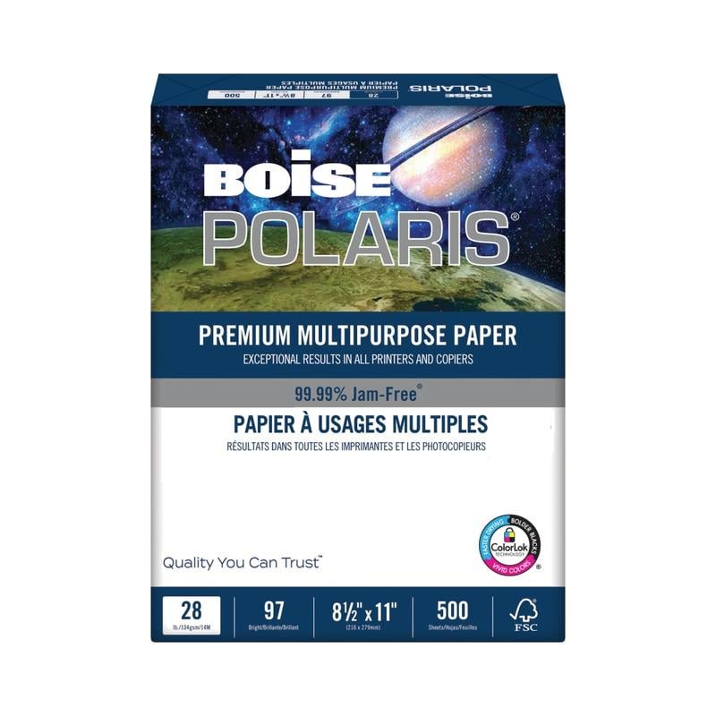 Boise POLARIS Premium Multi-Use Printer & Copy Paper, White, Letter (8.5in x 11in), 500 Sheets Per Ream, 28 Lb, 92 Brightness, FSC Certified (Min Order Qty 4) MPN:POL-2811