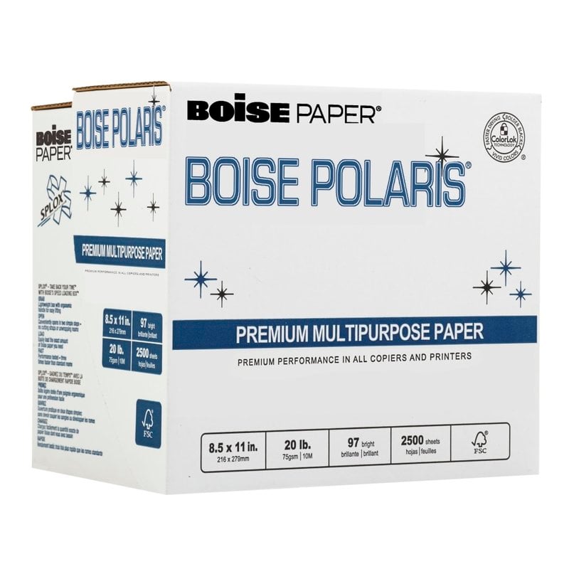 Boise SPLOX Speed-Loading Reamless Copier Paper, Letter Size (8 1/2in x 11in), 2500 Sheets Total, 97 (U.S.) Brightness, 20 Lb, FSC Certified, White, 500 Sheets Per Ream , Case Of 5 Reams (Min Order Qty 2) MPN:SP-9720