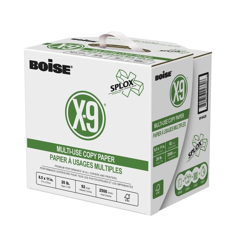 Boise X-9 SPLOX Multi-Use Printer & Copier Paper, Letter Size (8 1/2in x 11in), 2500 Sheets Total, 92 (U.S.) Brightness, 20 Lb, White, 500 Sheets Per Ream , Case Of 5 Reams (Min Order Qty 2) MPN:SP8420