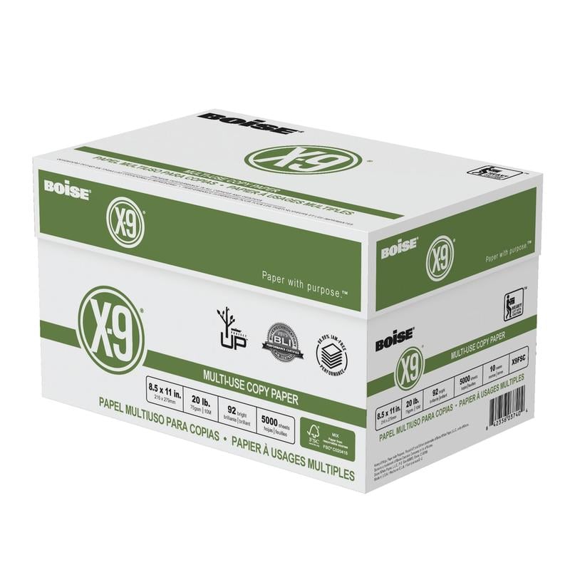 Boise X-9 Multi-Use Printer & Copy Paper, White, Letter (8.5in x 11in), 5000 Sheets Per Case, FSC Certified, 20 Lb, 92 Brightness, Case Of 10 Reams MPN:X9FSC-CTN