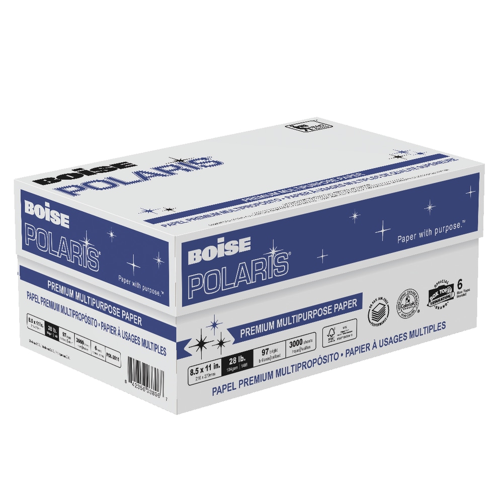 Boise, Polaris, Copy & Multipurpose Paper, White, Letter, 8 1/2in x 11in, 28lb, 97B, 6 ream, Case MPN:POL-2811-CTN