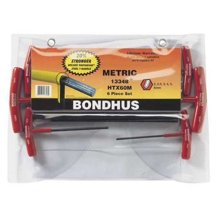6 Piece Metric T-Shape Hex Key Set, 13348 MPN:13348