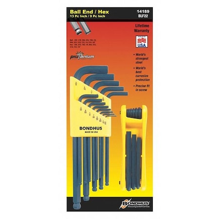 22 Piece SAE Fold-Up Hex Key Set, 14189 MPN:14189