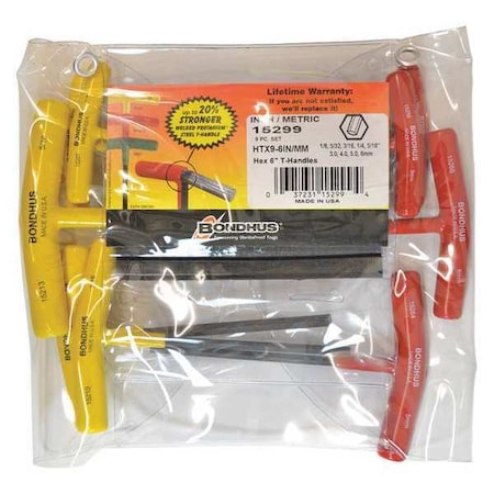 9 Piece Metric/SAE T-Shape Hex Key Set, 15299 MPN:15299