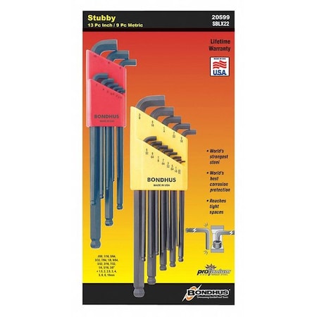 22 Piece Metric/SAE L-Shape Hex Key Set, 20599 MPN:20599