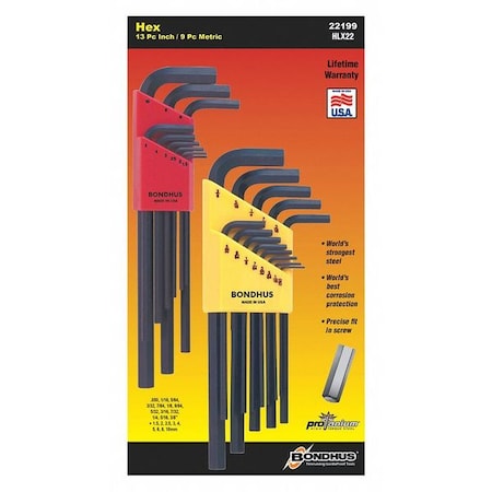 22 Piece Metric/SAE L-Shape Hex Key Set, 22199 MPN:22199