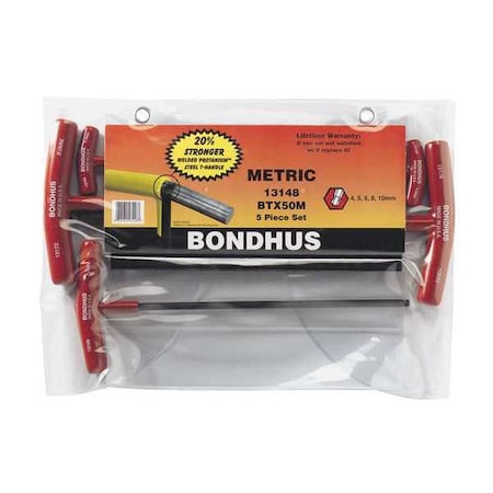 Btx 50MM 5PC. T-Wrench Hex Set Balldriver MPN:13148