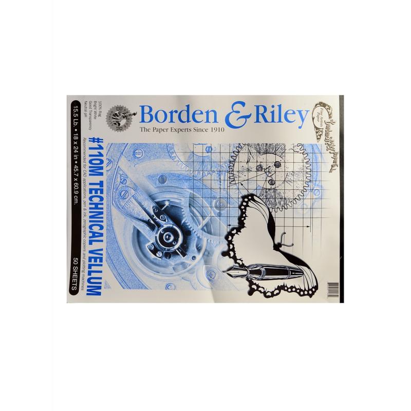 Borden & Riley #110M Technical Vellum, 18in x 24in, Bright White, Pad Of 50 Sheets MPN:110P182450