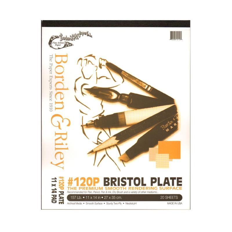 Borden & Riley #120 Bristol Pad, Plate Finish, 11in x 14in, 12 Sheets Per Pad MPN:12PP111420