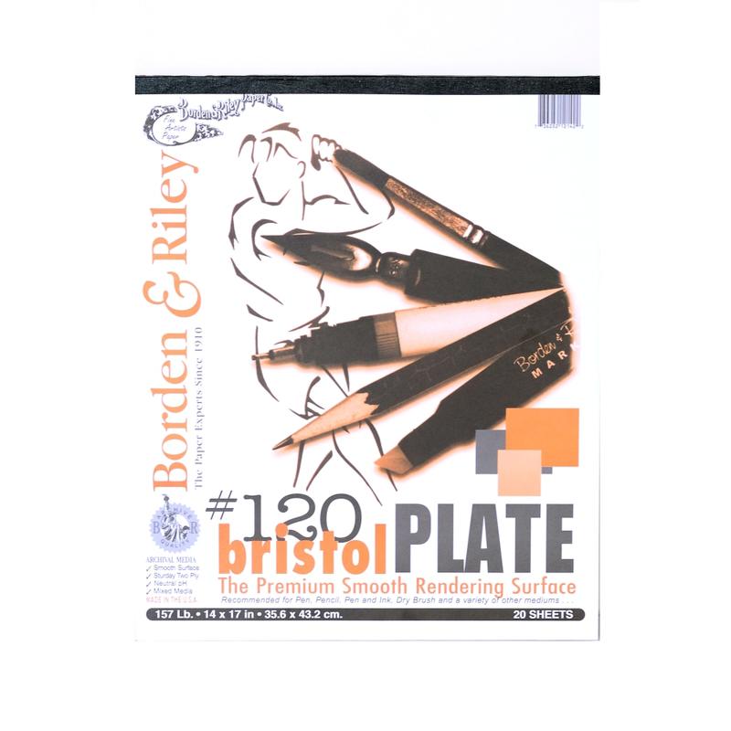 Borden & Riley #120 Bristol Pad, Plate Finish, 14in x 17in, 12 Sheets Per Pad MPN:12PP141720