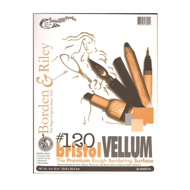 Borden & Riley #120 Bristol Pad, Vellum Finish, 9in x 12in, 12 Sheets Per Pad MPN:12VP091220