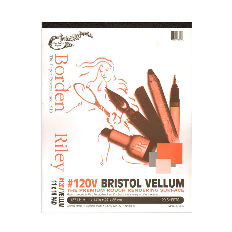 Borden & Riley #120 Bristol Pad, Vellum Finish, 11in x 14in, 12 Sheets Per Pad MPN:12VP111420